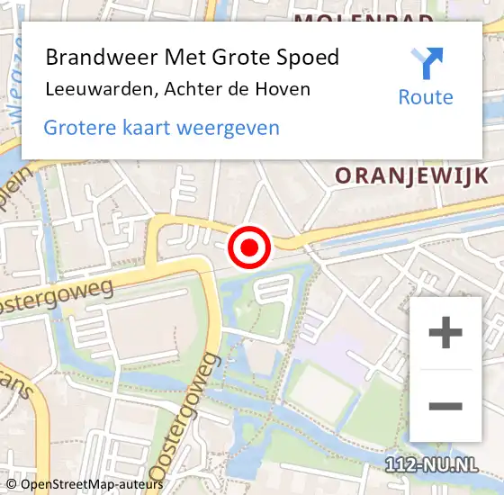 Locatie op kaart van de 112 melding: Brandweer Met Grote Spoed Naar Leeuwarden, Achter de Hoven op 4 mei 2024 14:27