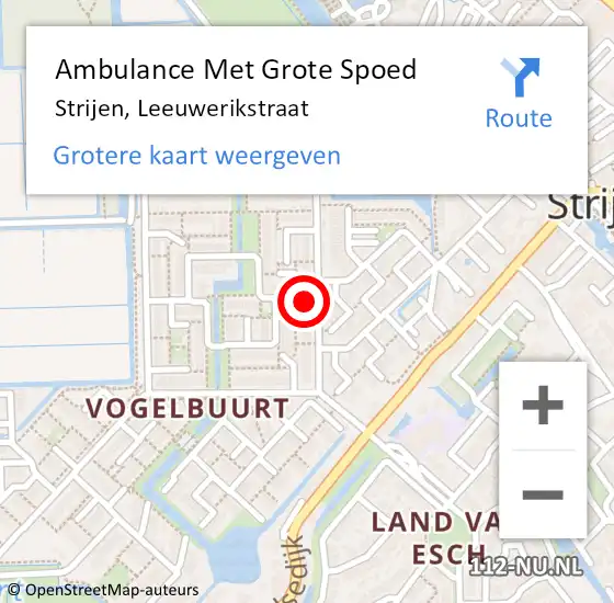 Locatie op kaart van de 112 melding: Ambulance Met Grote Spoed Naar Strijen, Leeuwerikstraat op 4 mei 2024 14:36
