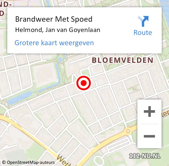 Locatie op kaart van de 112 melding: Brandweer Met Spoed Naar Helmond, Jan van Goyenlaan op 4 mei 2024 14:41