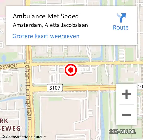 Locatie op kaart van de 112 melding: Ambulance Met Spoed Naar Amsterdam, Aletta Jacobslaan op 4 mei 2024 14:43