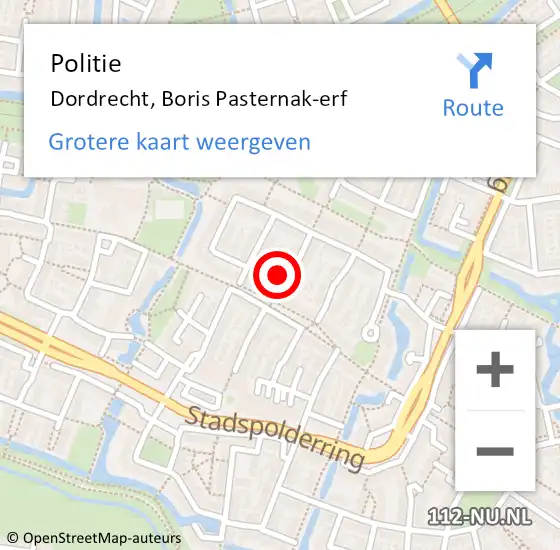 Locatie op kaart van de 112 melding: Politie Dordrecht, Boris Pasternak-erf op 4 mei 2024 14:55