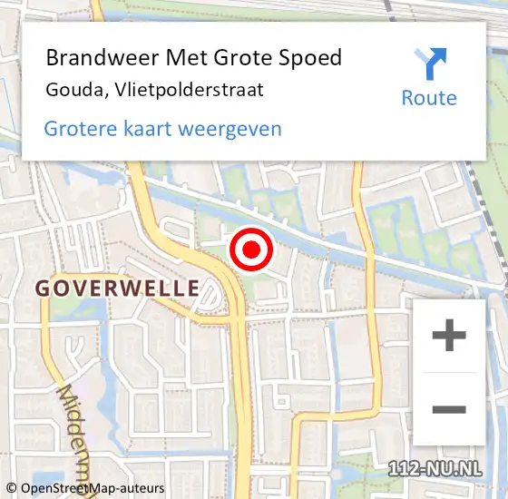 Locatie op kaart van de 112 melding: Brandweer Met Grote Spoed Naar Gouda, Vlietpolderstraat op 4 mei 2024 15:01