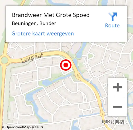 Locatie op kaart van de 112 melding: Brandweer Met Grote Spoed Naar Beuningen, Bunder op 4 mei 2024 15:06