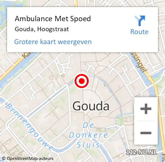 Locatie op kaart van de 112 melding: Ambulance Met Spoed Naar Gouda, Hoogstraat op 4 mei 2024 15:09