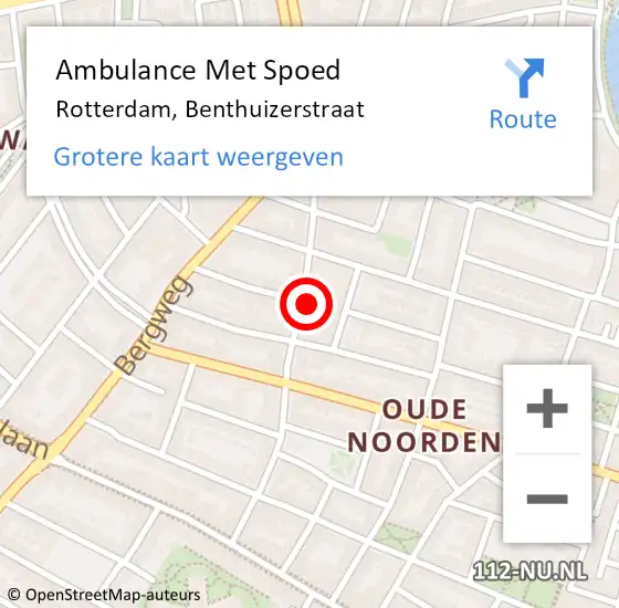 Locatie op kaart van de 112 melding: Ambulance Met Spoed Naar Rotterdam, Benthuizerstraat op 4 mei 2024 15:09