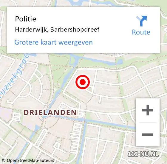 Locatie op kaart van de 112 melding: Politie Harderwijk, Barbershopdreef op 4 mei 2024 15:10