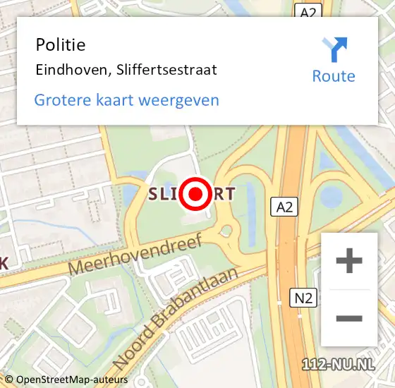 Locatie op kaart van de 112 melding: Politie Eindhoven, Sliffertsestraat op 4 mei 2024 15:15