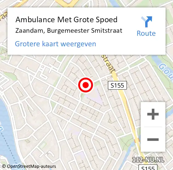 Locatie op kaart van de 112 melding: Ambulance Met Grote Spoed Naar Zaandam, Burgemeester Smitstraat op 4 mei 2024 15:19
