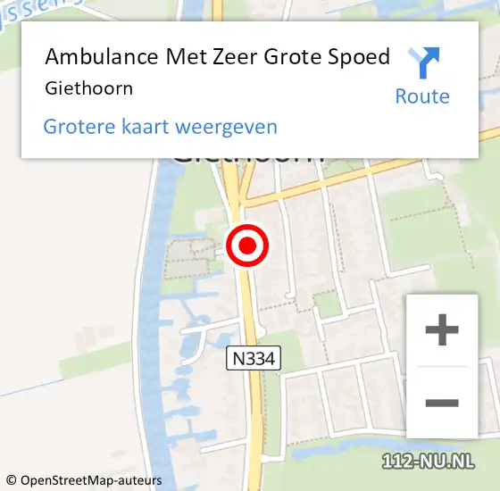 Locatie op kaart van de 112 melding: Ambulance Met Zeer Grote Spoed Naar Giethoorn op 4 mei 2024 15:20