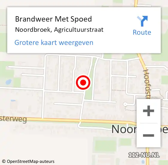 Locatie op kaart van de 112 melding: Brandweer Met Spoed Naar Noordbroek, Agricultuurstraat op 4 mei 2024 15:42