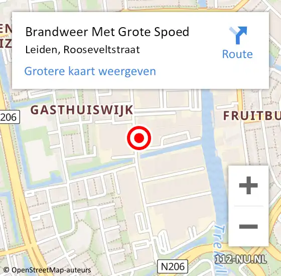 Locatie op kaart van de 112 melding: Brandweer Met Grote Spoed Naar Leiden, Rooseveltstraat op 4 mei 2024 15:44
