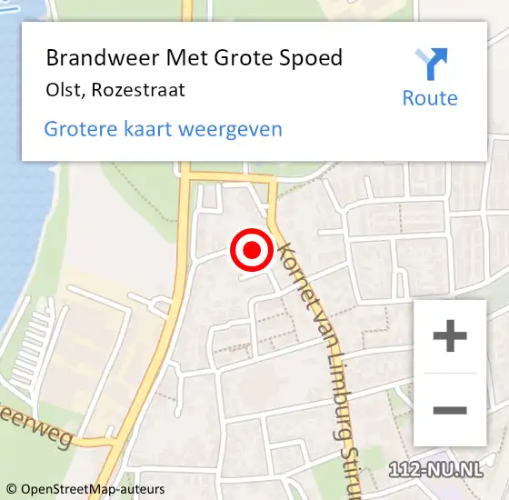 Locatie op kaart van de 112 melding: Brandweer Met Grote Spoed Naar Olst, Rozestraat op 4 mei 2024 16:18