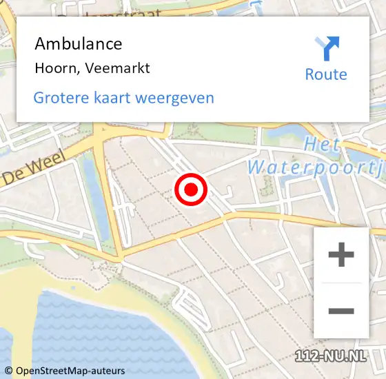 Locatie op kaart van de 112 melding: Ambulance Hoorn, Veemarkt op 4 mei 2024 16:42