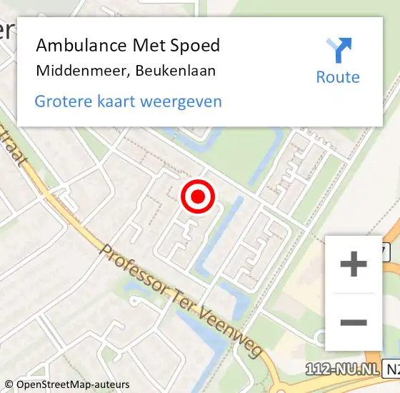 Locatie op kaart van de 112 melding: Ambulance Met Spoed Naar Middenmeer, Beukenlaan op 4 mei 2024 16:49