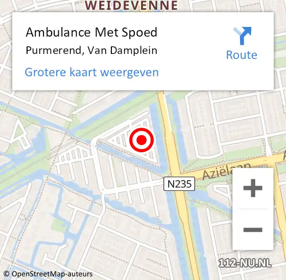 Locatie op kaart van de 112 melding: Ambulance Met Spoed Naar Purmerend, Van Damplein op 4 mei 2024 16:51