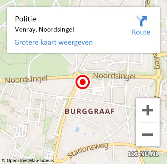 Locatie op kaart van de 112 melding: Politie Venray, Noordsingel op 4 mei 2024 16:52