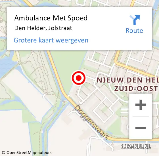 Locatie op kaart van de 112 melding: Ambulance Met Spoed Naar Den Helder, Jolstraat op 4 mei 2024 16:56