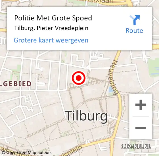 Locatie op kaart van de 112 melding: Politie Met Grote Spoed Naar Tilburg, Pieter Vreedeplein op 4 mei 2024 17:03