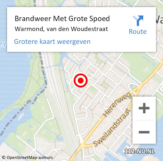 Locatie op kaart van de 112 melding: Brandweer Met Grote Spoed Naar Warmond, van den Woudestraat op 4 mei 2024 17:03