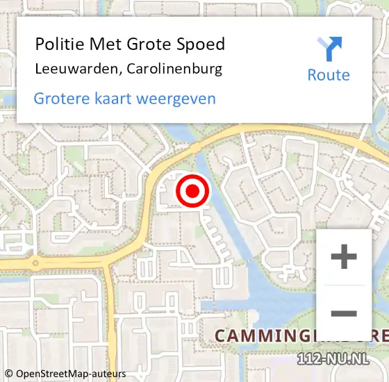 Locatie op kaart van de 112 melding: Politie Met Grote Spoed Naar Leeuwarden, Carolinenburg op 4 mei 2024 17:05