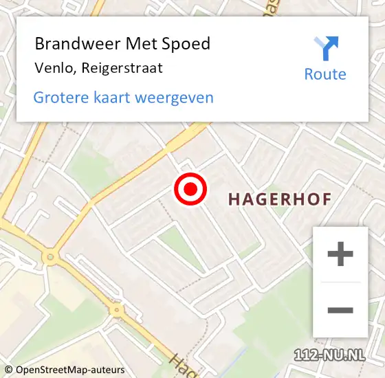 Locatie op kaart van de 112 melding: Brandweer Met Spoed Naar Venlo, Reigerstraat op 4 mei 2024 17:11