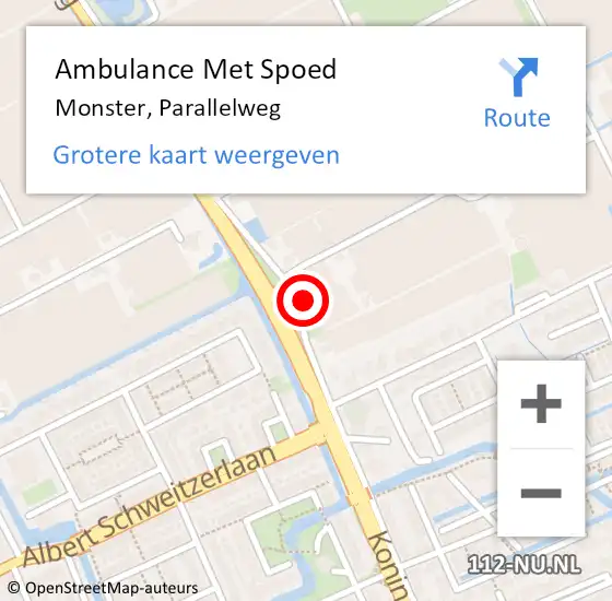 Locatie op kaart van de 112 melding: Ambulance Met Spoed Naar Monster, Parallelweg op 4 mei 2024 17:29