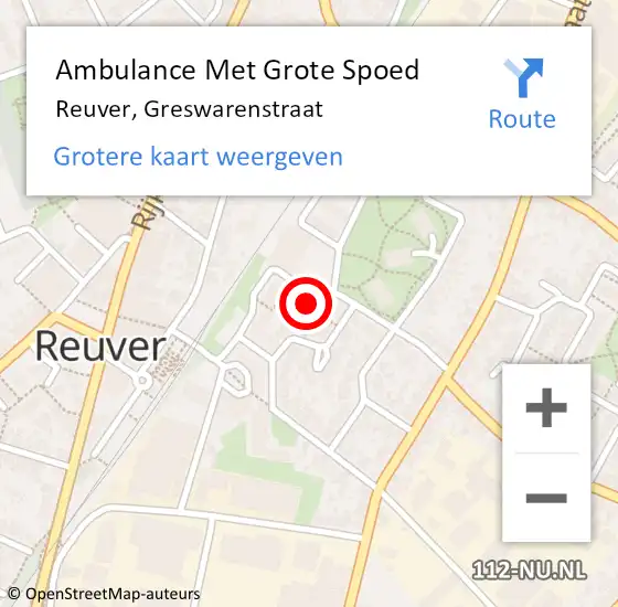 Locatie op kaart van de 112 melding: Ambulance Met Grote Spoed Naar Reuver, Greswarenstraat op 4 mei 2024 17:34