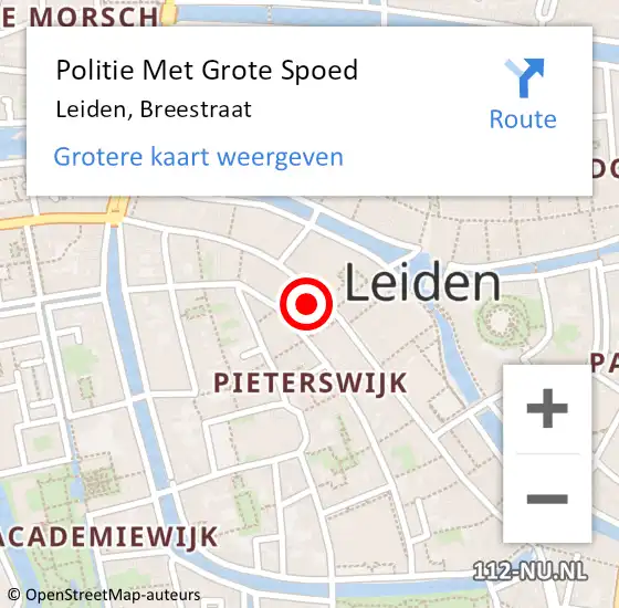 Locatie op kaart van de 112 melding: Politie Met Grote Spoed Naar Leiden, Breestraat op 4 mei 2024 17:35