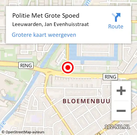 Locatie op kaart van de 112 melding: Politie Met Grote Spoed Naar Leeuwarden, Jan Evenhuisstraat op 4 mei 2024 17:37