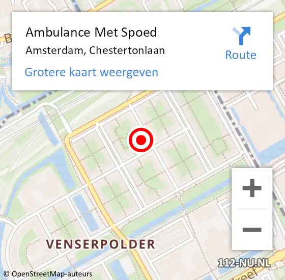 Locatie op kaart van de 112 melding: Ambulance Met Spoed Naar Amsterdam, Chestertonlaan op 4 mei 2024 17:38