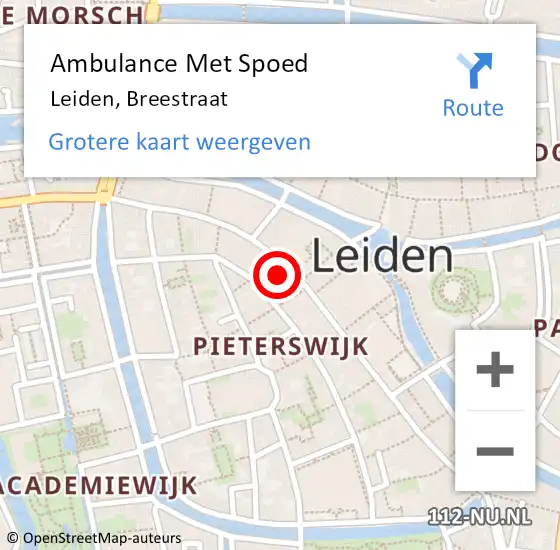 Locatie op kaart van de 112 melding: Ambulance Met Spoed Naar Leiden, Breestraat op 4 mei 2024 17:39