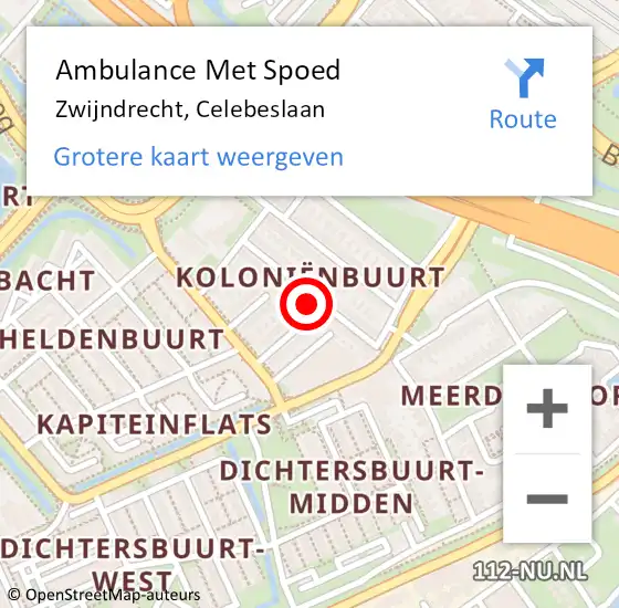 Locatie op kaart van de 112 melding: Ambulance Met Spoed Naar Zwijndrecht, Celebeslaan op 4 mei 2024 17:51