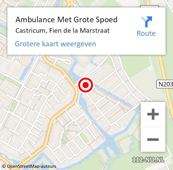 Locatie op kaart van de 112 melding: Ambulance Met Grote Spoed Naar Castricum, Fien de la Marstraat op 4 mei 2024 17:55