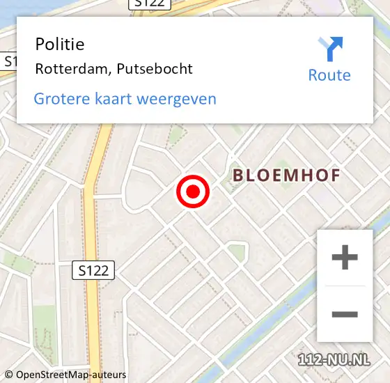 Locatie op kaart van de 112 melding: Politie Rotterdam, Putsebocht op 4 mei 2024 17:56