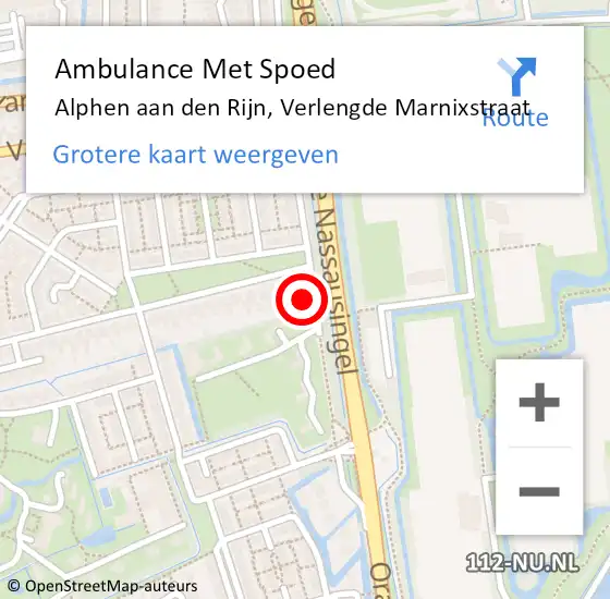 Locatie op kaart van de 112 melding: Ambulance Met Spoed Naar Alphen aan den Rijn, Verlengde Marnixstraat op 4 mei 2024 17:59