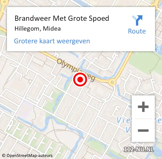 Locatie op kaart van de 112 melding: Brandweer Met Grote Spoed Naar Hillegom, Midea op 4 mei 2024 18:03
