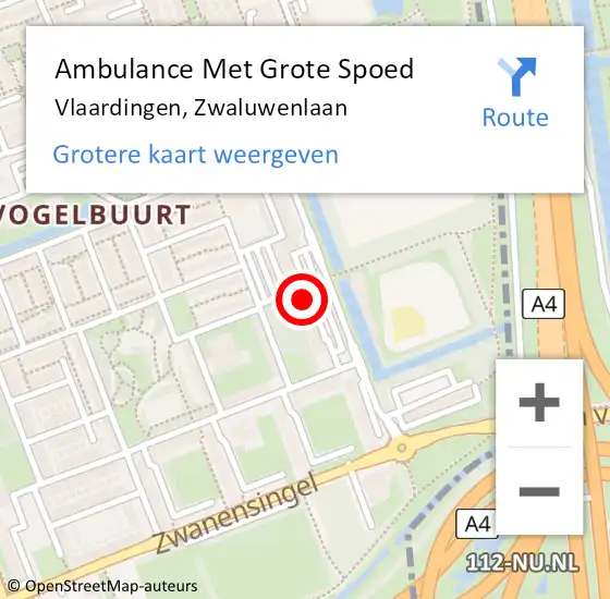 Locatie op kaart van de 112 melding: Ambulance Met Grote Spoed Naar Vlaardingen, Zwaluwenlaan op 4 mei 2024 18:05