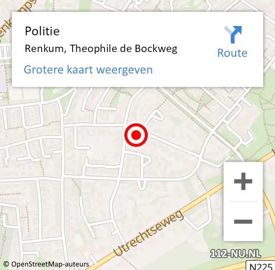 Locatie op kaart van de 112 melding: Politie Renkum, Theophile de Bockweg op 4 mei 2024 18:12