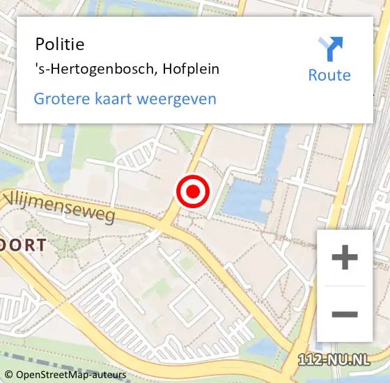Locatie op kaart van de 112 melding: Politie 's-Hertogenbosch, Hofplein op 4 mei 2024 18:14