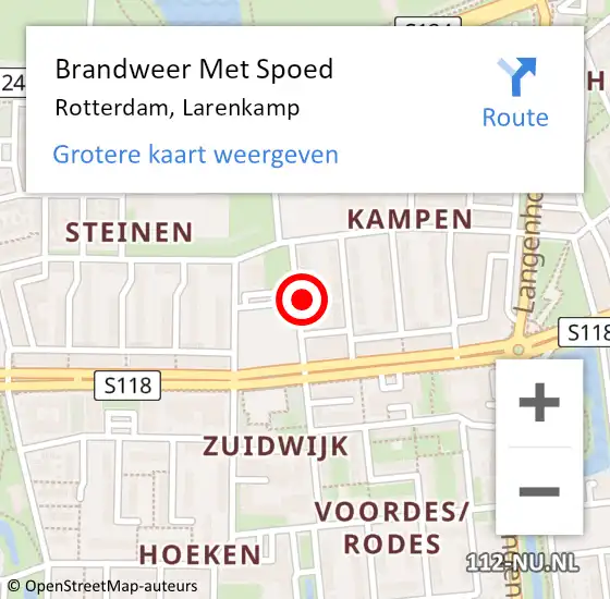 Locatie op kaart van de 112 melding: Brandweer Met Spoed Naar Rotterdam, Larenkamp op 4 mei 2024 18:15