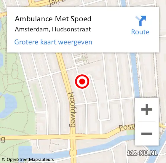 Locatie op kaart van de 112 melding: Ambulance Met Spoed Naar Amsterdam, Hudsonstraat op 4 mei 2024 18:37