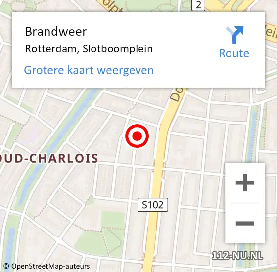 Locatie op kaart van de 112 melding: Brandweer Rotterdam, Slotboomplein op 4 mei 2024 19:27