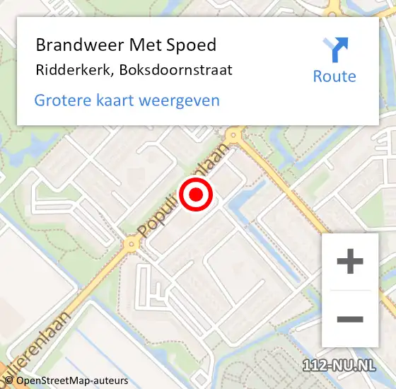 Locatie op kaart van de 112 melding: Brandweer Met Spoed Naar Ridderkerk, Boksdoornstraat op 4 mei 2024 19:40