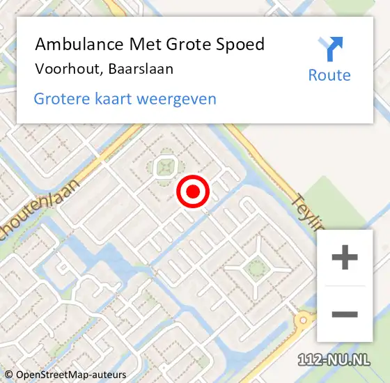 Locatie op kaart van de 112 melding: Ambulance Met Grote Spoed Naar Voorhout, Baarslaan op 4 mei 2024 19:54