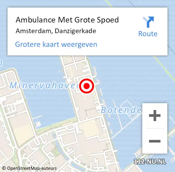 Locatie op kaart van de 112 melding: Ambulance Met Grote Spoed Naar Amsterdam, Danzigerkade op 4 mei 2024 20:03