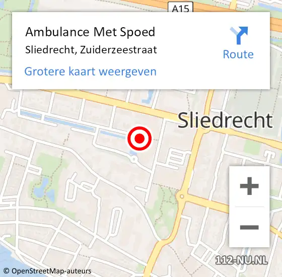 Locatie op kaart van de 112 melding: Ambulance Met Spoed Naar Sliedrecht, Zuiderzeestraat op 4 mei 2024 20:14