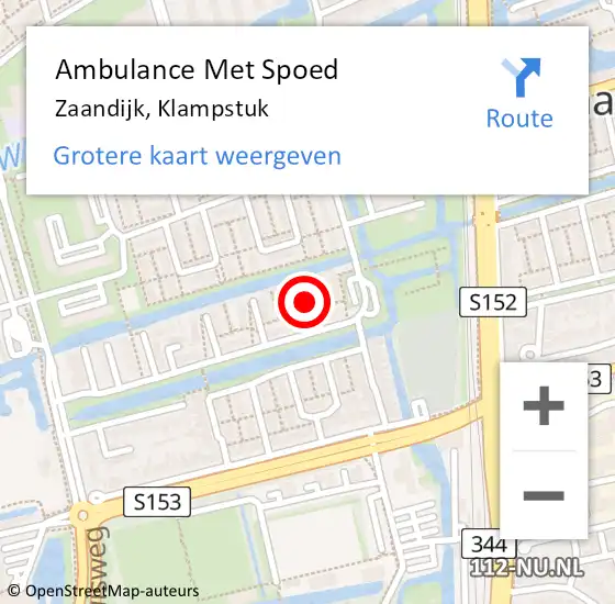 Locatie op kaart van de 112 melding: Ambulance Met Spoed Naar Zaandijk, Klampstuk op 4 mei 2024 20:31