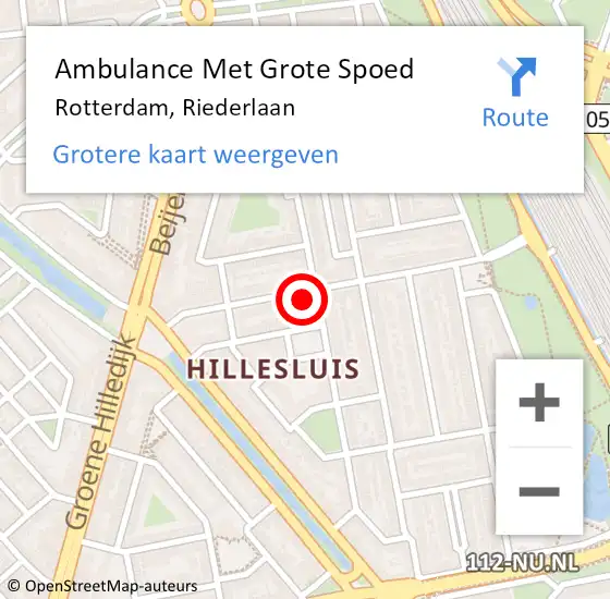 Locatie op kaart van de 112 melding: Ambulance Met Grote Spoed Naar Rotterdam, Riederlaan op 4 mei 2024 20:37