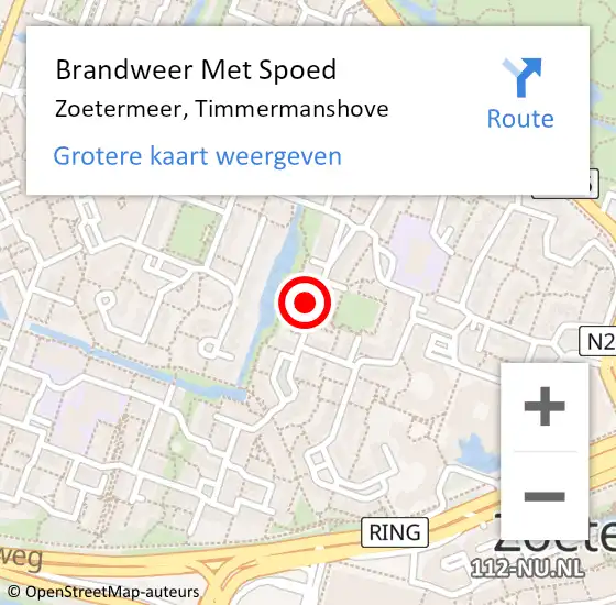 Locatie op kaart van de 112 melding: Brandweer Met Spoed Naar Zoetermeer, Timmermanshove op 4 mei 2024 20:38