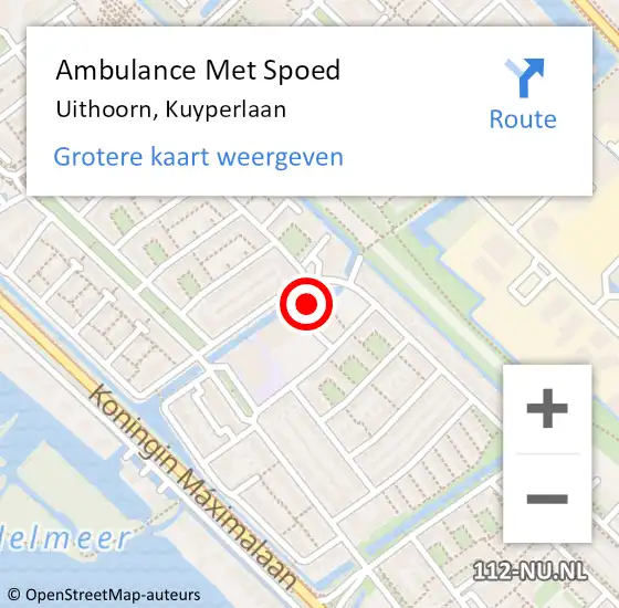Locatie op kaart van de 112 melding: Ambulance Met Spoed Naar Uithoorn, Kuyperlaan op 4 mei 2024 20:48